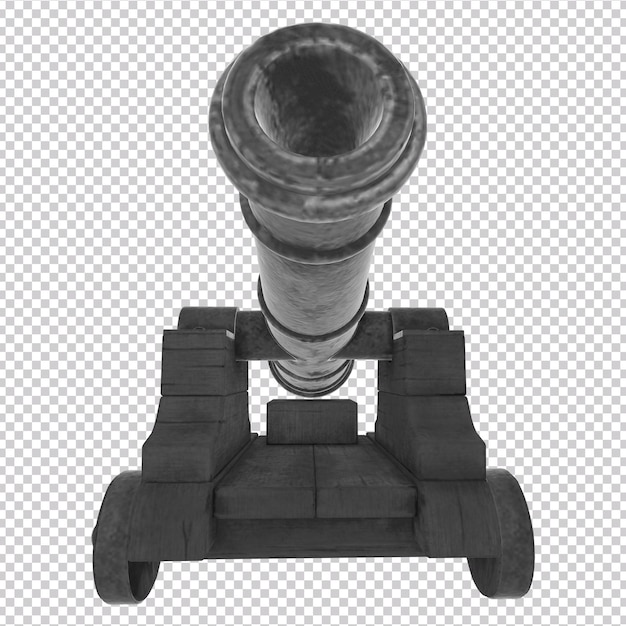 3d rendering old cannon isolated on transparent background. iftar cannon for ramadan. front view.