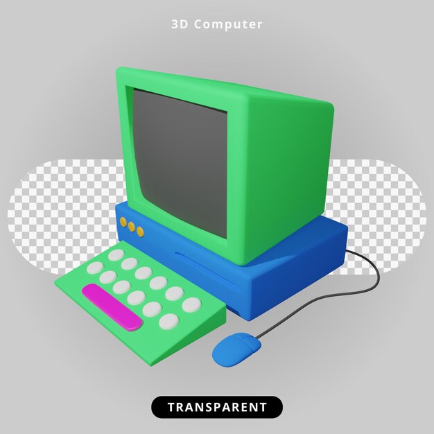 3d rendering old computer illustration