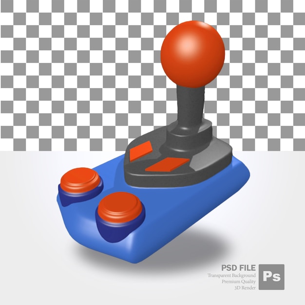 PSD rendering 3d del vecchio oggetto di controllo del joystick in blu e con una leva rossa