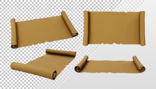 PSD 3d rendering old map scroll brown paper perspective view