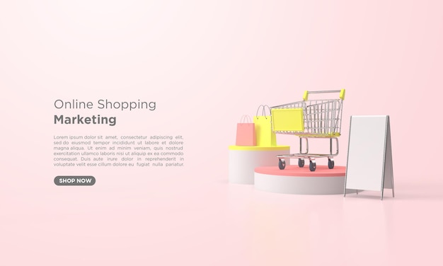 Rendering 3d promozione dello shopping online