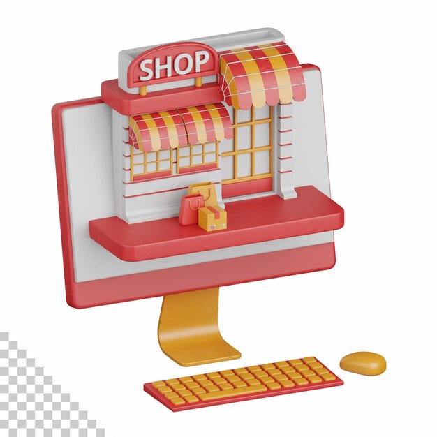 3d-рендеринг интернет-магазина, изолированный, полезный для электронной коммерции, розничного магазина, онлайн-доставки и элемента дизайна торговой площадки