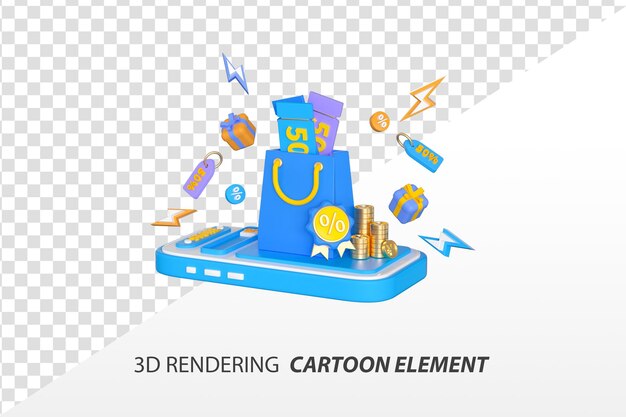 PSD 3d-rendering online winkelen promotie-elementen