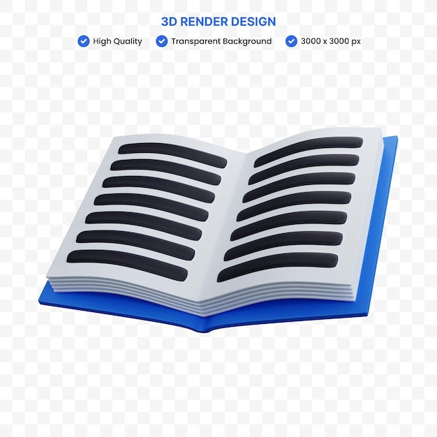 PSD 3d rendering open book isolated