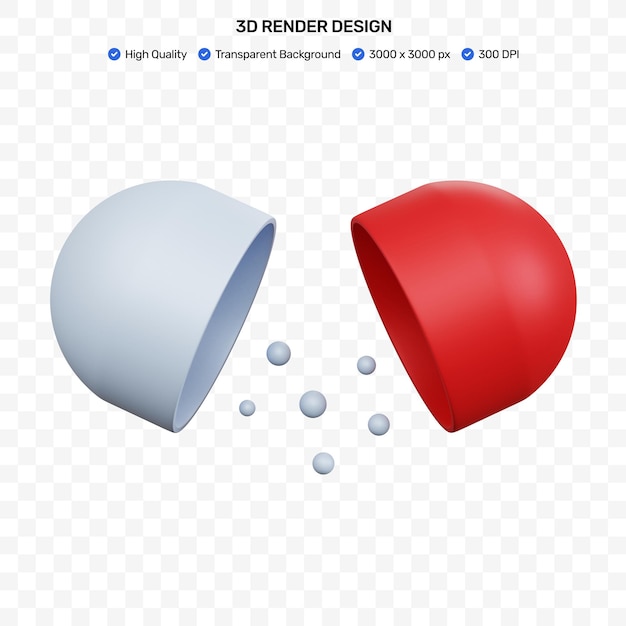 PSD 分離されたオープンカプセル薬の3dレンダリング