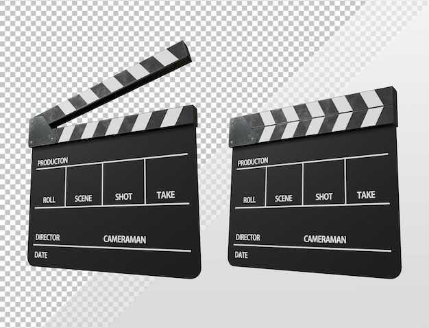 PSD 3d rendering of open and closed clapperboard perspective view