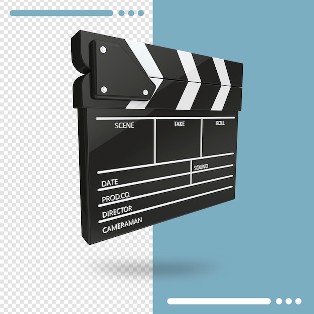 PSD 3d rendering of open movie clapperboard or clapper isolated