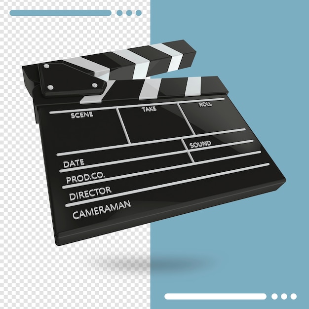 PSD 3d rendering of open movie clapperboard or clapper isolated