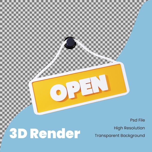 PSD 3d rendering open sign icon for e commerce