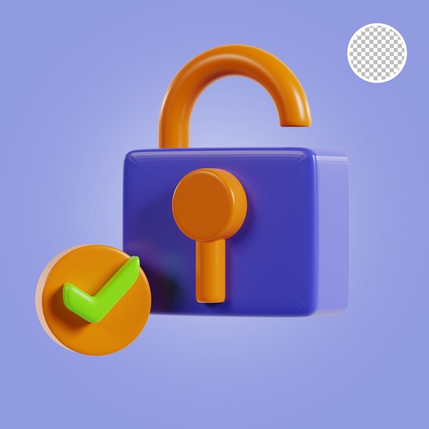 3d rendering open success lock icon