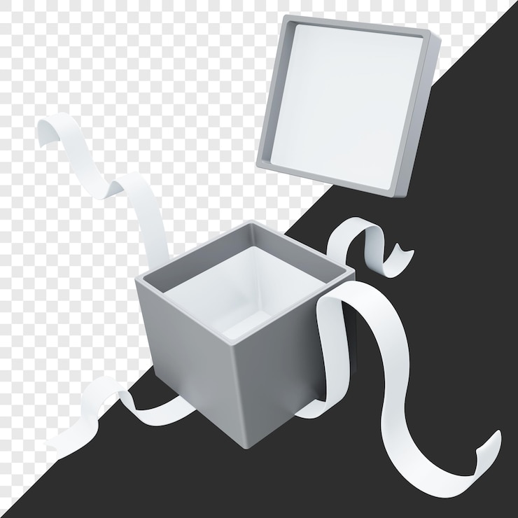 PSD 3d rendering of opended empty gift box isolated