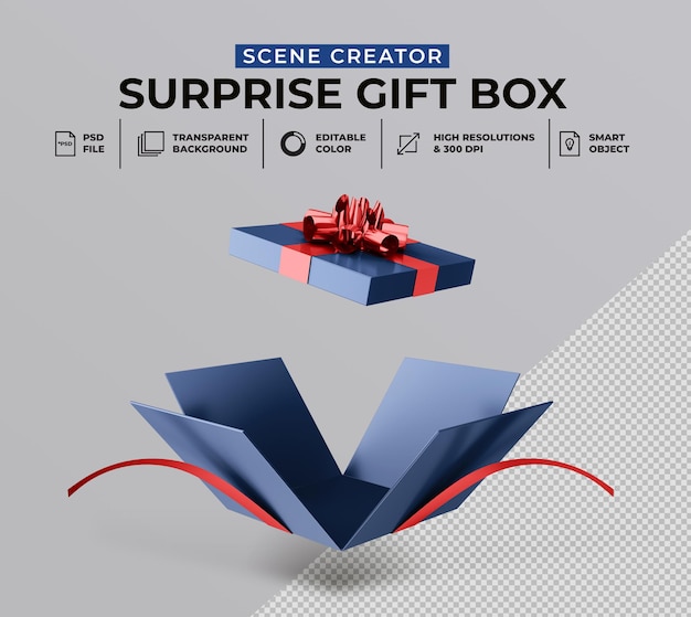 3d rendering of opened surprise gift box for scene creator mockup