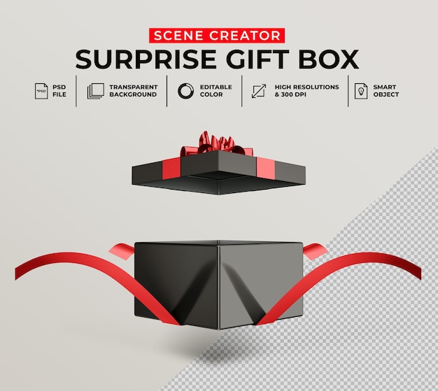 PSD rendering 3d di confezione regalo a sorpresa aperta per mockup di creatore di scene