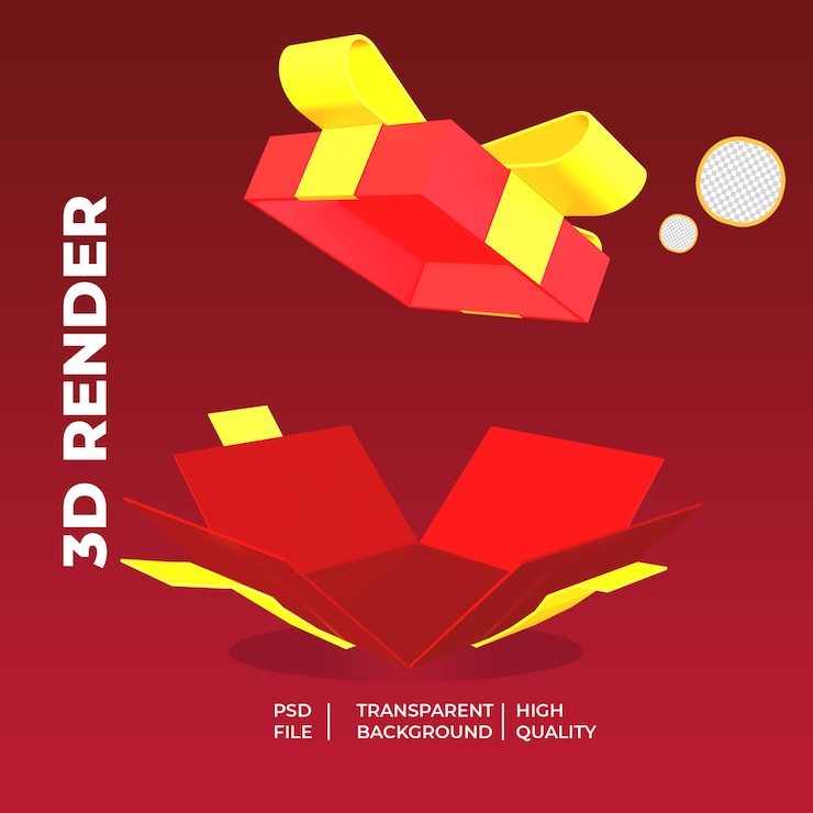 PSD 3d rendering of opened surprise gift box