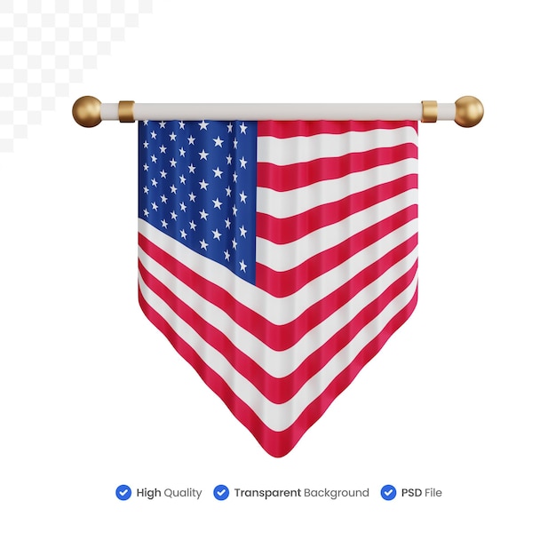 PSD ornamento di rendering 3d bandiera nazionale degli stati uniti isolata