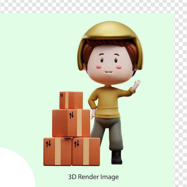 Rendering 3d dell'illustrazione del corriere di consegna del pacco