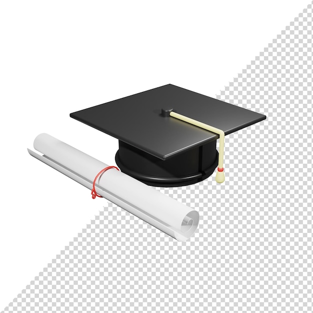PSD 3d rendering paper and graduation cap hat