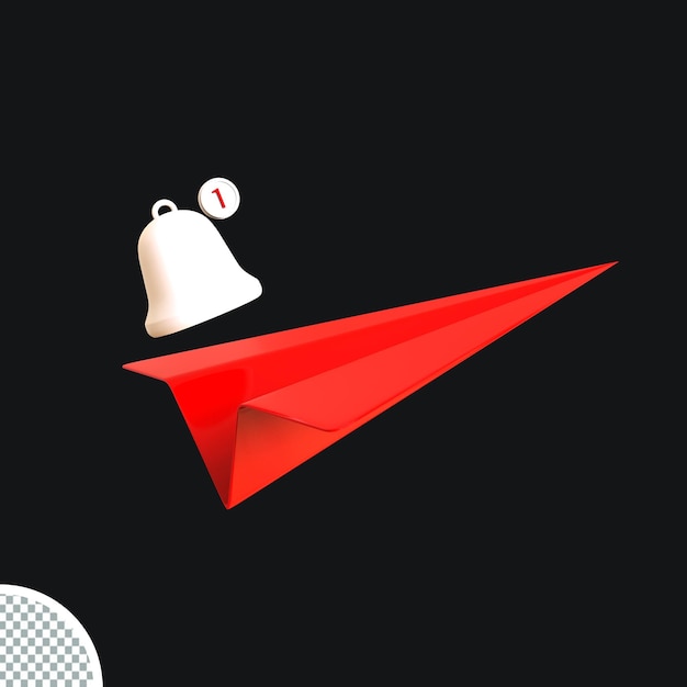 3d rendering paper plane with notification bell isolated