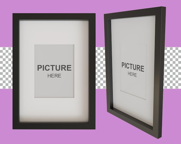 3d rendering paper white front and frame black color transparent