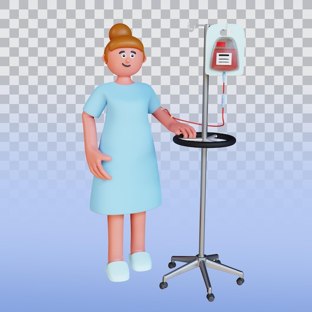 PSD rendering 3d del personaggio del paziente con l'infusione