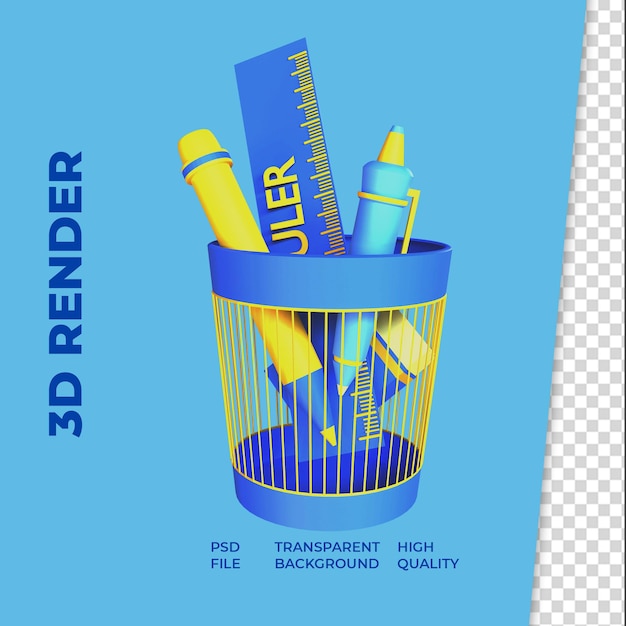 3d rendering pencil and pen case icon