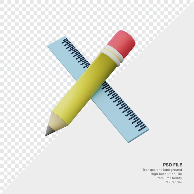 3d rendering of pencil and ruler