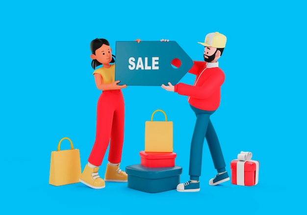 PSD 3d rendering of people shopping