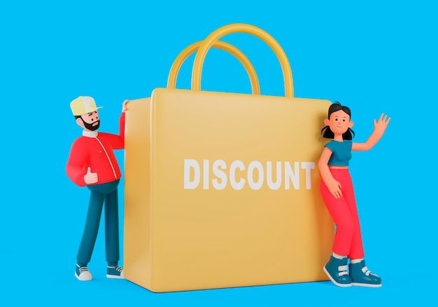 PSD 3d rendering of people shopping