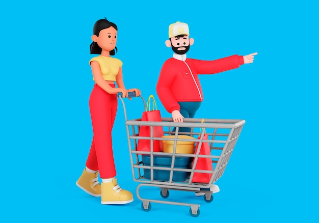 PSD 3d rendering of people shopping