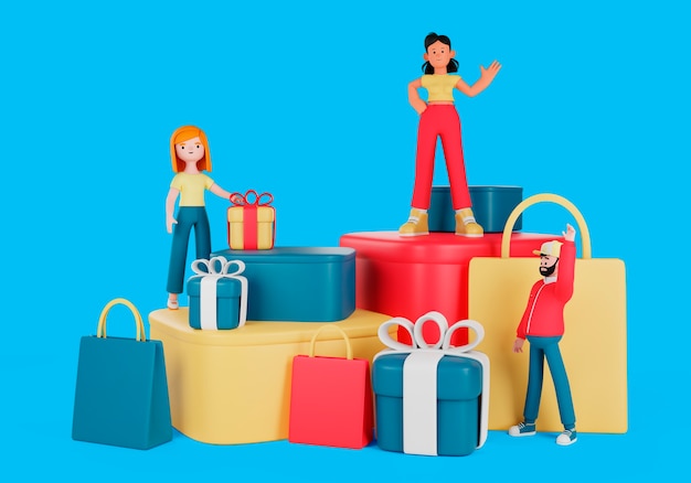 PSD 3d rendering of people shopping