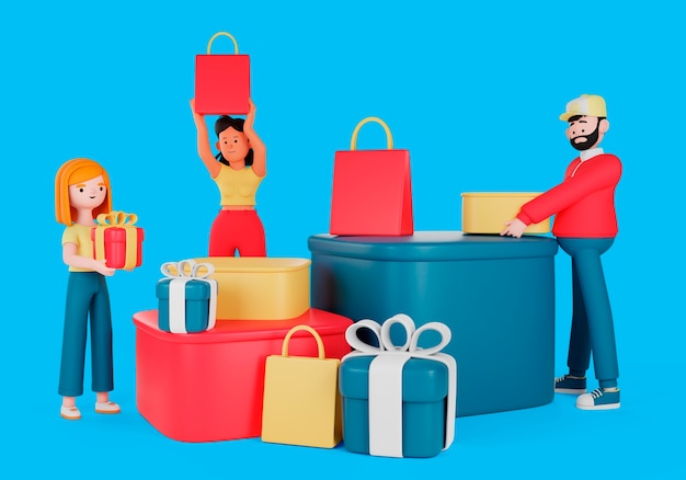 PSD 3d rendering of people shopping