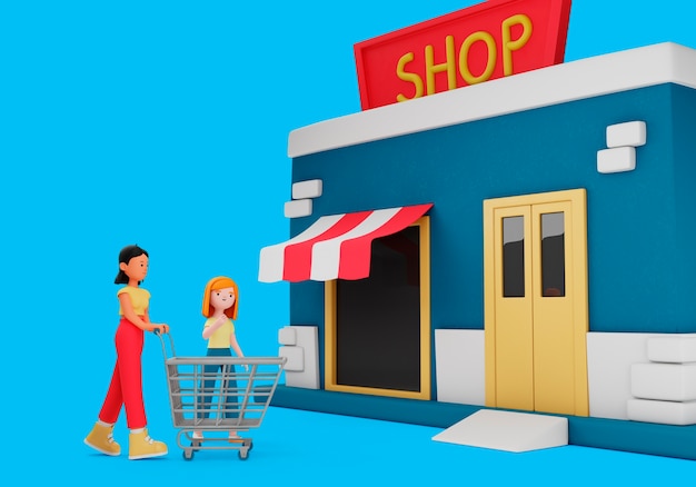 PSD 3d rendering of people shopping