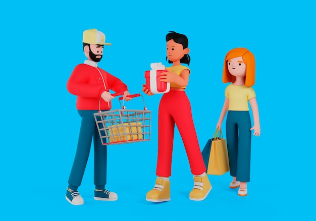 PSD 3d rendering of people shopping