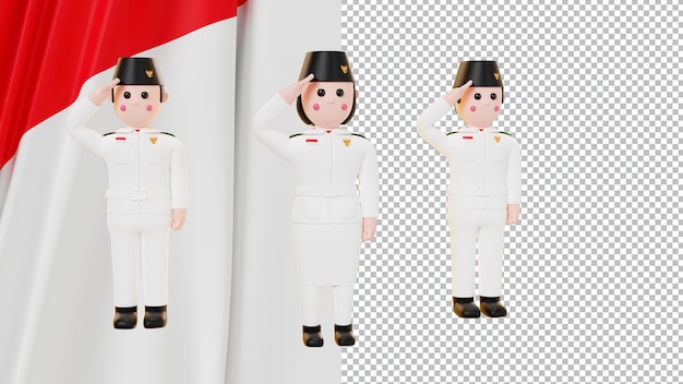 3d rendering of people wearing paskibra clothes with psd format format