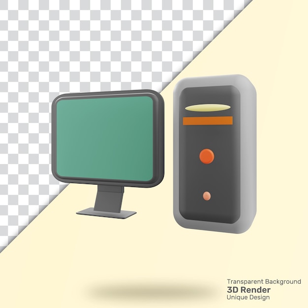 3d rendering personal computer with transparent background
