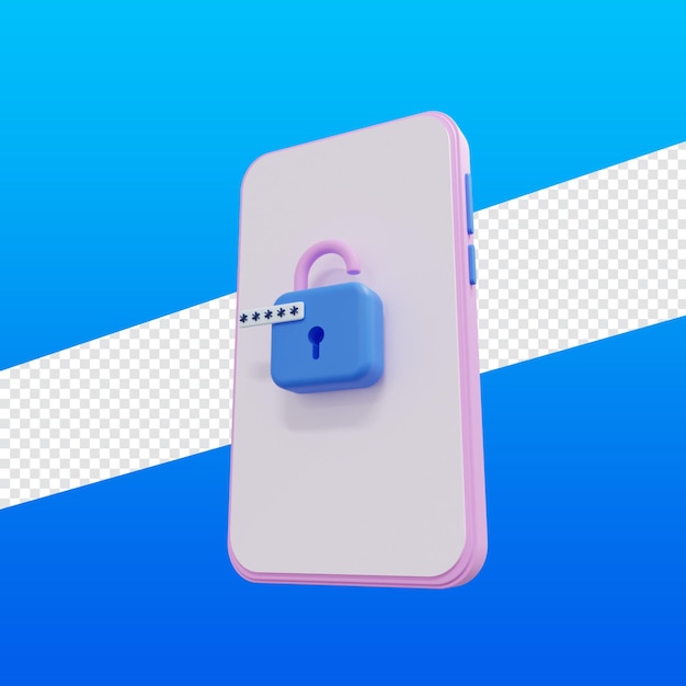 PSD 3d rendering phone unlock icon with password