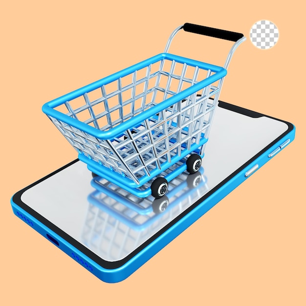 PSD 3d rendering of phone with shopping cart