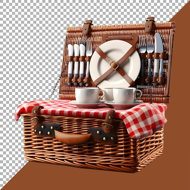 PSD rendering 3d di un cesto o di una scatola da picnic su uno sfondo trasparente