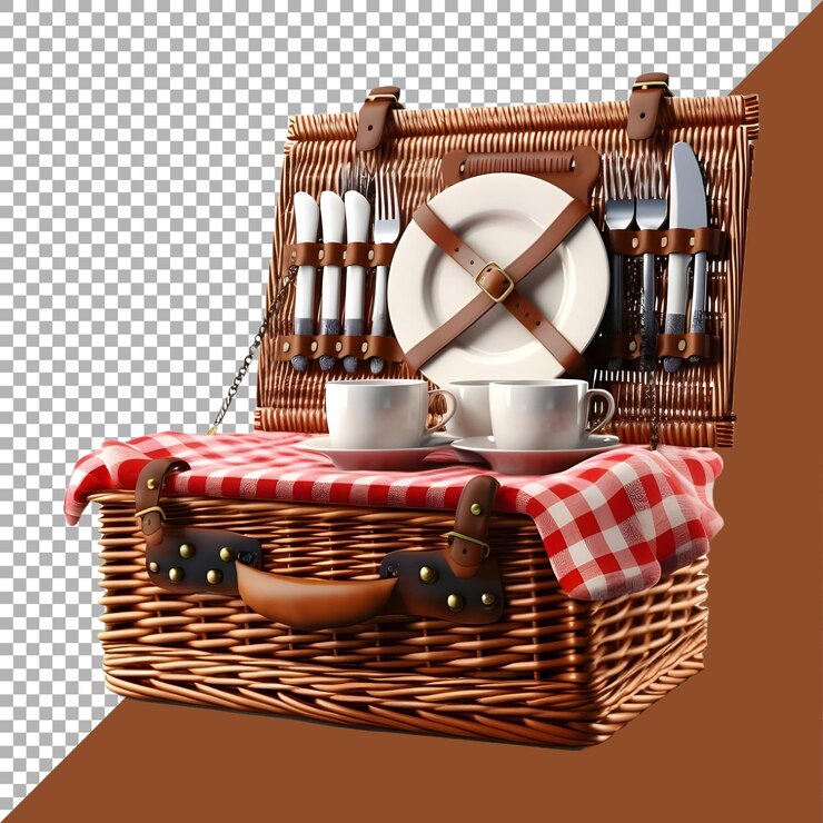 PSD 3d rendering of a picnic basket or box on transparent background ai generated