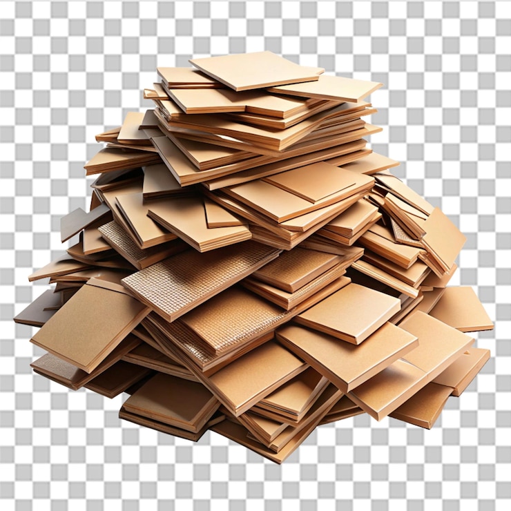 PSD 3d rendering of a pile of cardboard pieces isolated on transparent background
