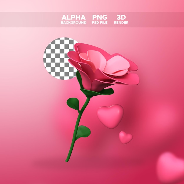 PSD 設計図バレンタインの 3 d レンダリング ピンクの花