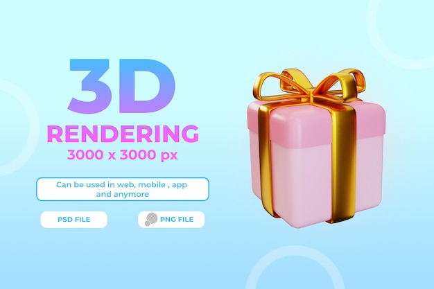 3d 렌더링 핑크 선물 상자 그림 개체 프리미엄 psd