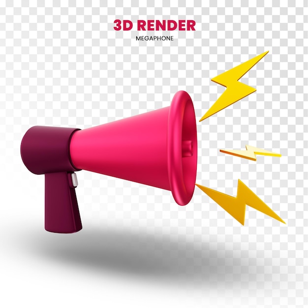 PSD 3d rendering pink megaphone on transparent background