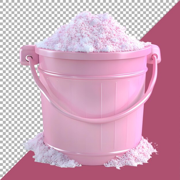 PSD rendering 3d di un cesto di plastica rosa con sale rosa su uno sfondo trasparente