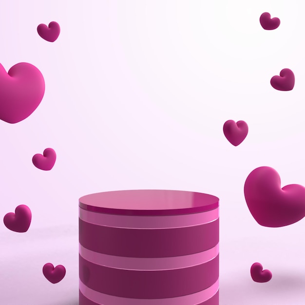 Rendering 3d podio rosa con simbolo di amore