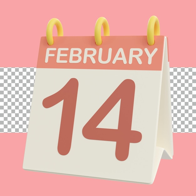 PSD 3d che rende trasparente un calendario rosa e bianco del 14 febbraio