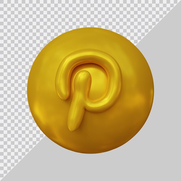 3d rendering of pinterest icon social media with golden style