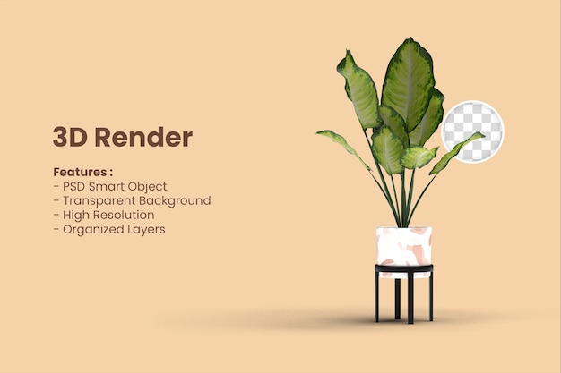 PSD 3d rendering plant illustration isolated useful for decoration concept design