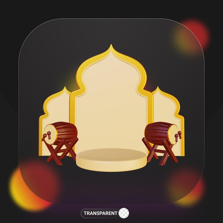 PSD 3d rendering podium islamic drum sepcial ramadan