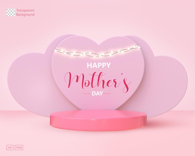 3D Rendering Podium With Hearts Shape Background For Mother's Day Product Placement